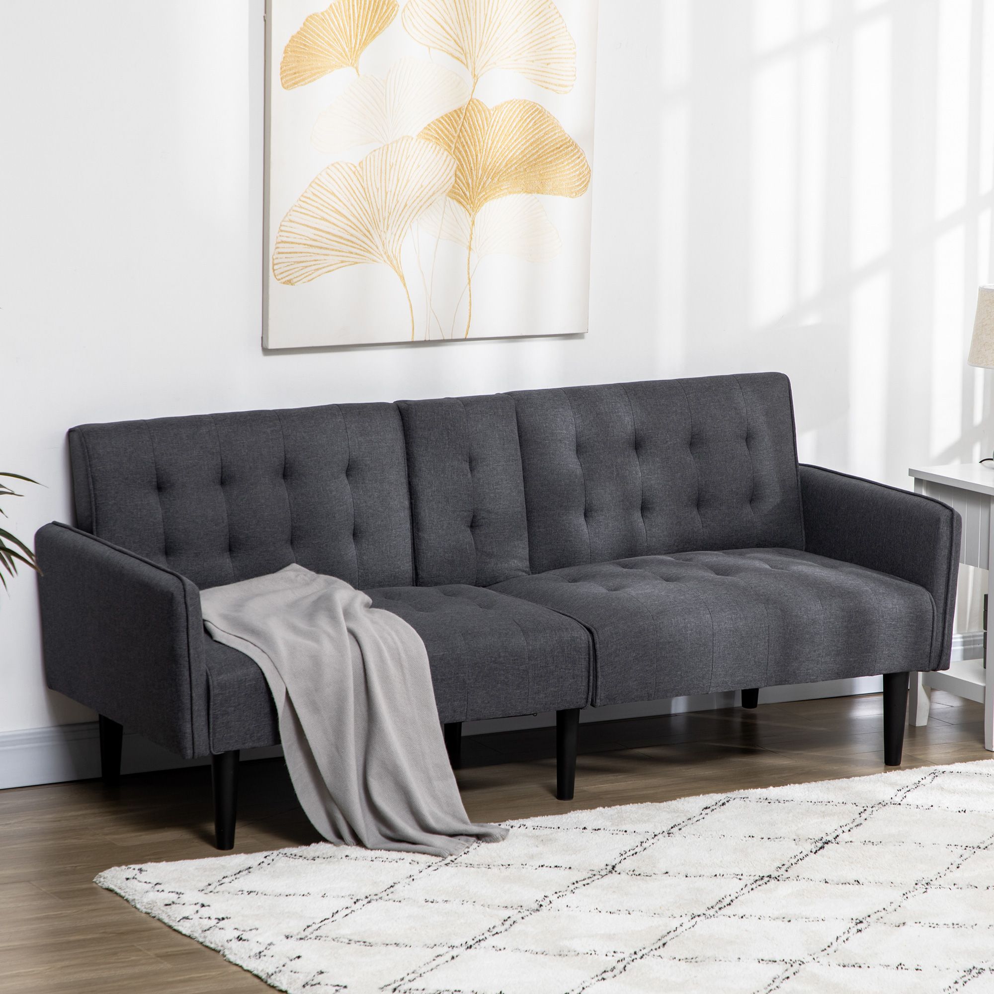 HOMCOM Upholstered Sofa bed 3 Seater Home Theater with Storage Grey