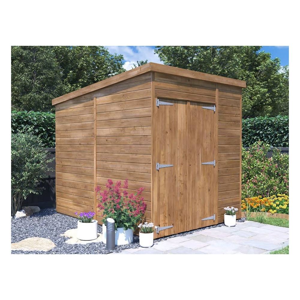 Dunster House Wooden Bike Shed 1.8x2.4m Garden Storage Pent Roof Overlord Modular in Brown 2