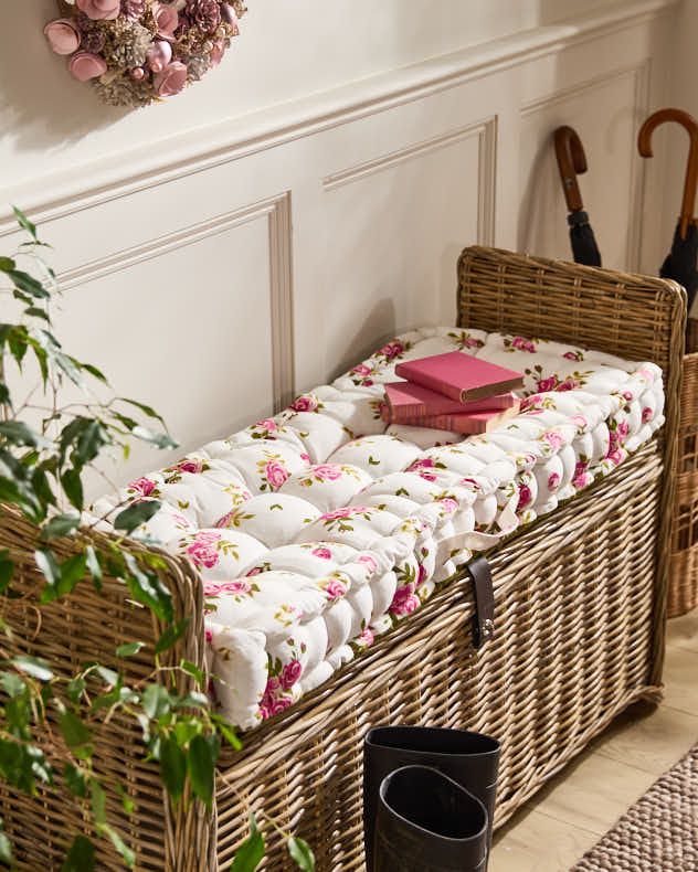 Dibor Vintage Style Pink Floral Indoor Hallway Furniture Bench Seat Pad L105cm x W42cm in Red