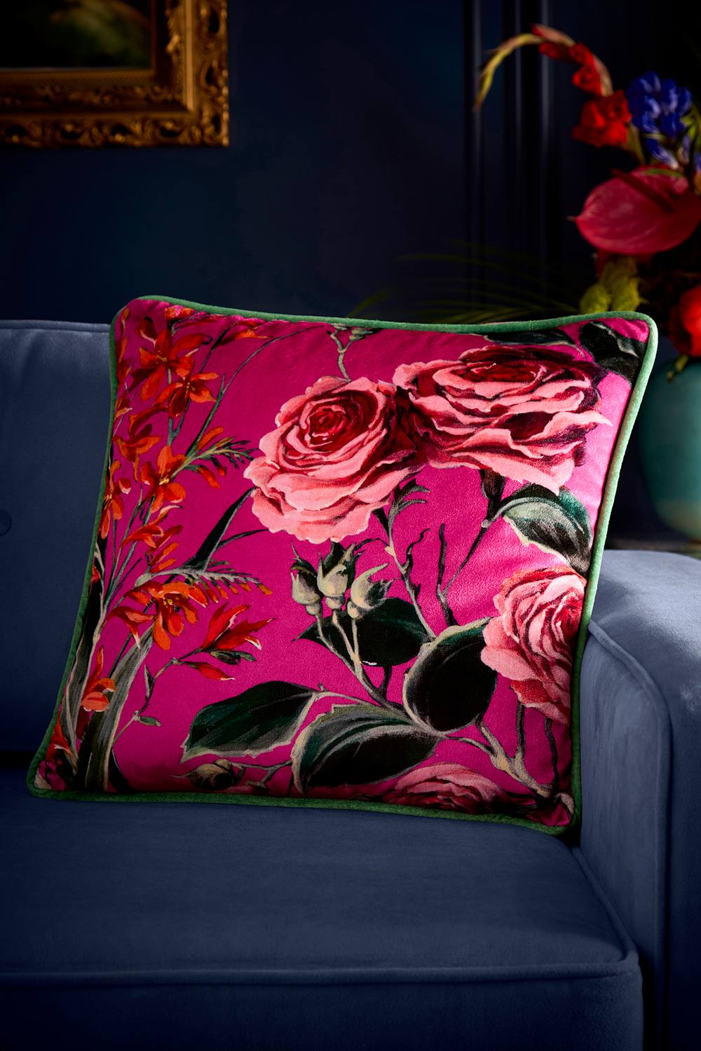 Laurence Llewelyn-Bowen 'Cotswald Fantasia Dawn' Soft Touch Floral Print Velvet Filled Cushion in Pink