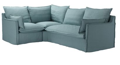 Isaac Asym: LHF Single w RHF 2 Seat Sofa Bed in Lagoon Brushed Linen Cotton - sofa.com