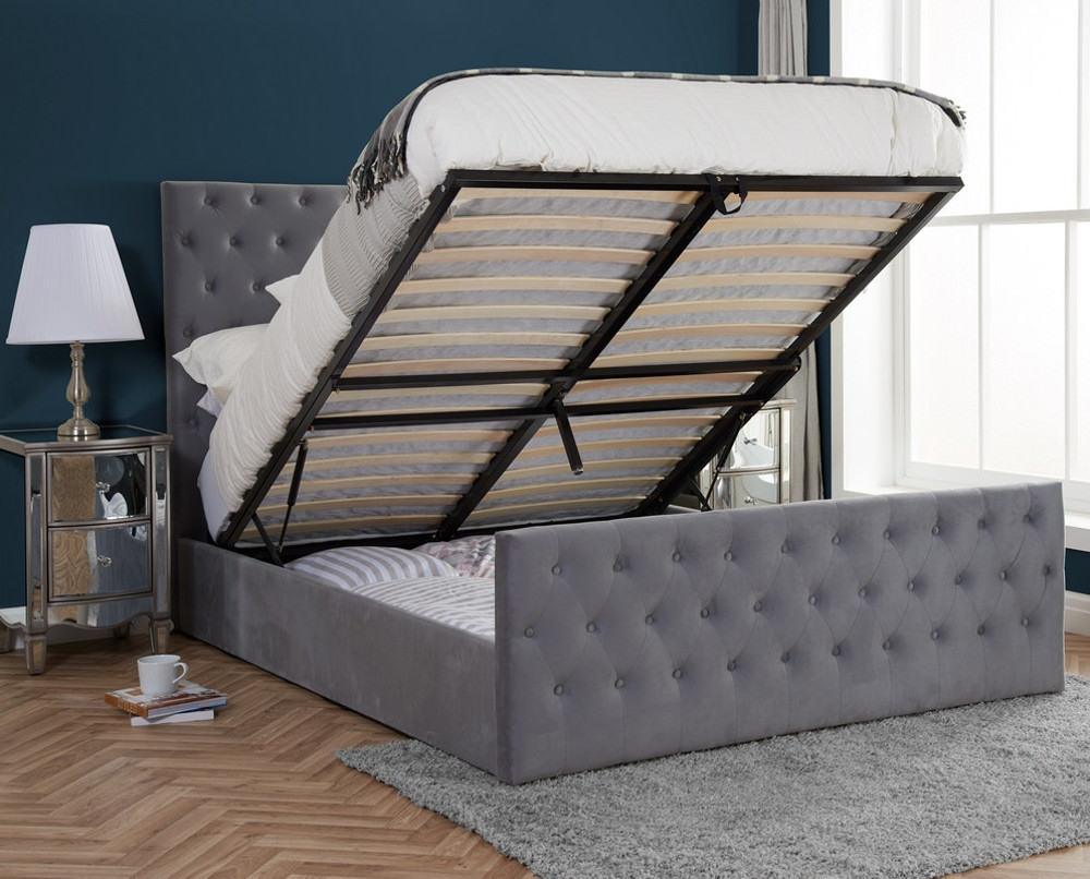 Marquis Grey Velvet Ottoman Storage Bed Frame - 6ft Super King Size