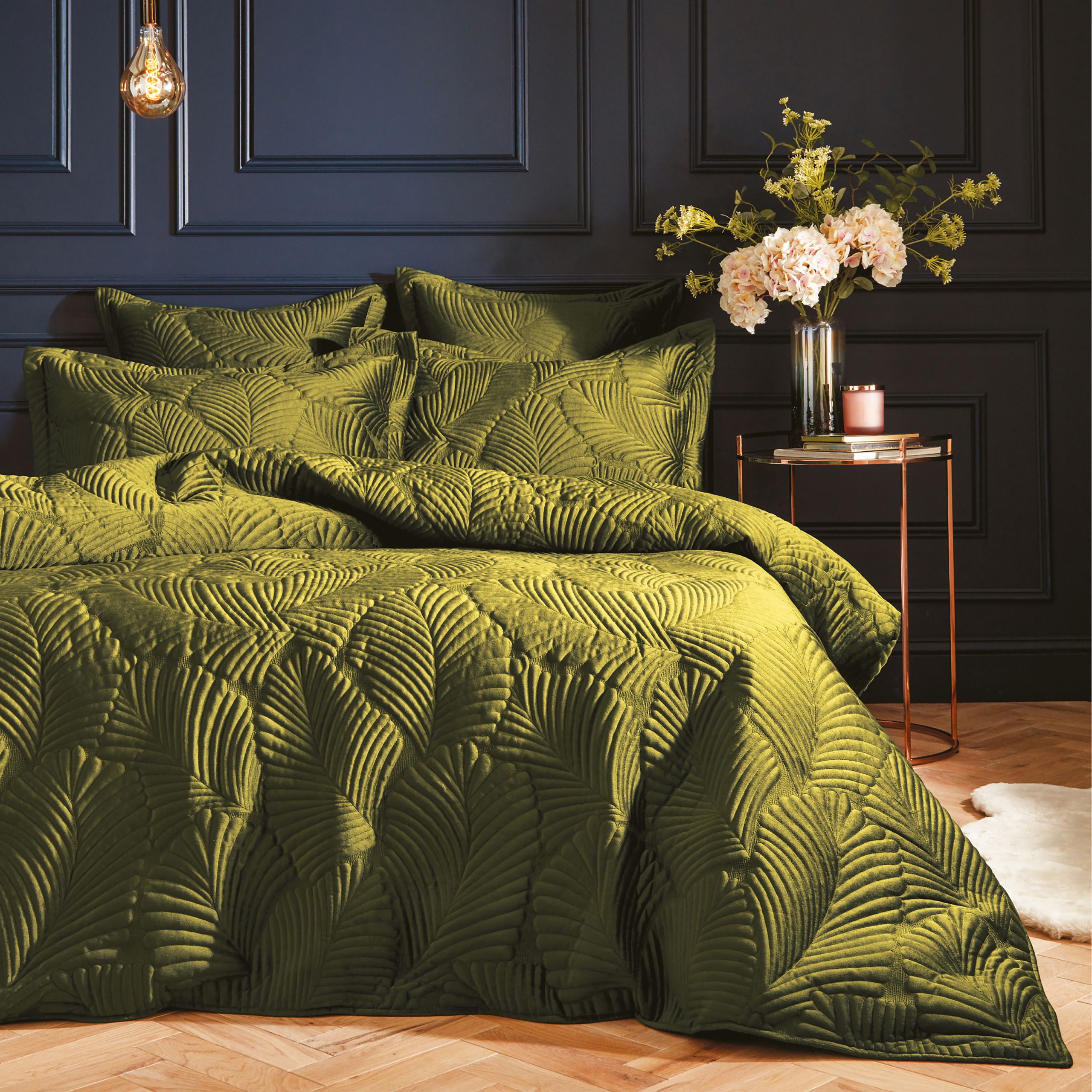 Paoletti Palmeria Quilted Velvet Duvet Cover Set in Green