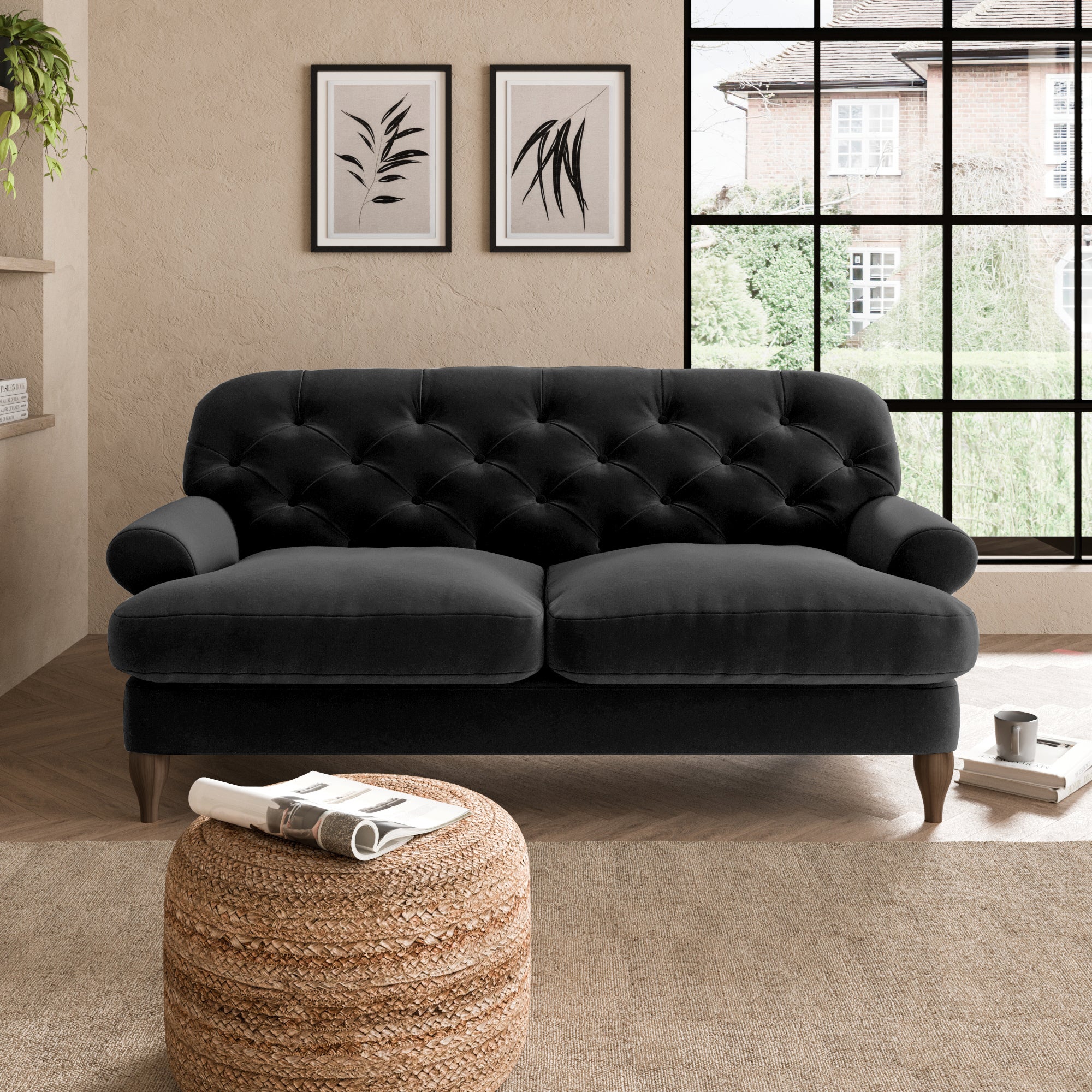 Canterbury Luxury Velvet 2 Seater Sofa Luxury Velvet Black