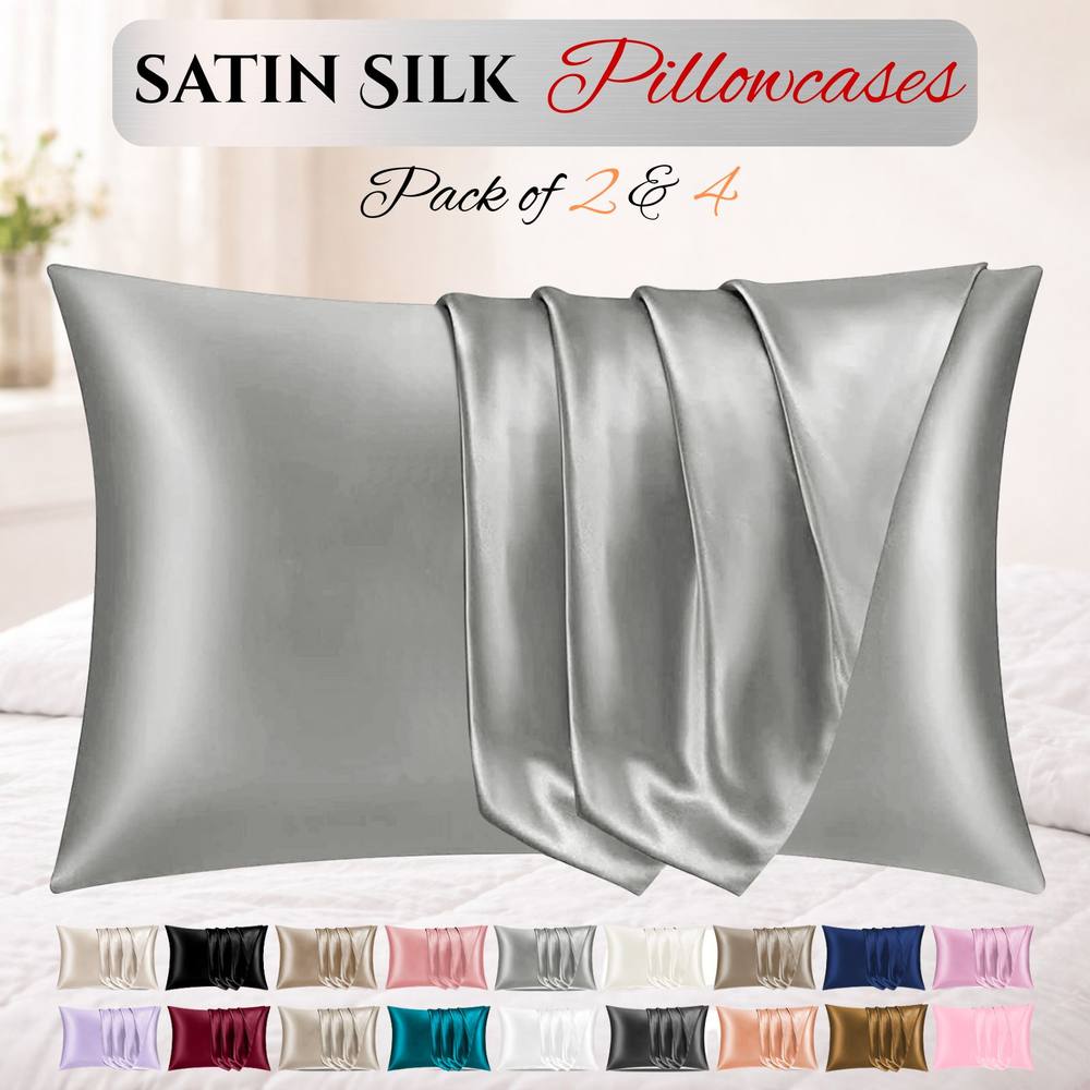 Grace Super Soft Pillow Cases 2 Pack Satin Silk Envelope Closure in Grey
