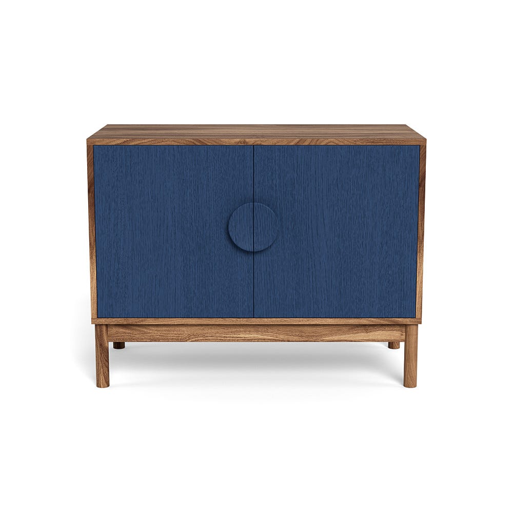Heal's Tinta Small Sideboard Walnut Carcass Blue Stain Doors