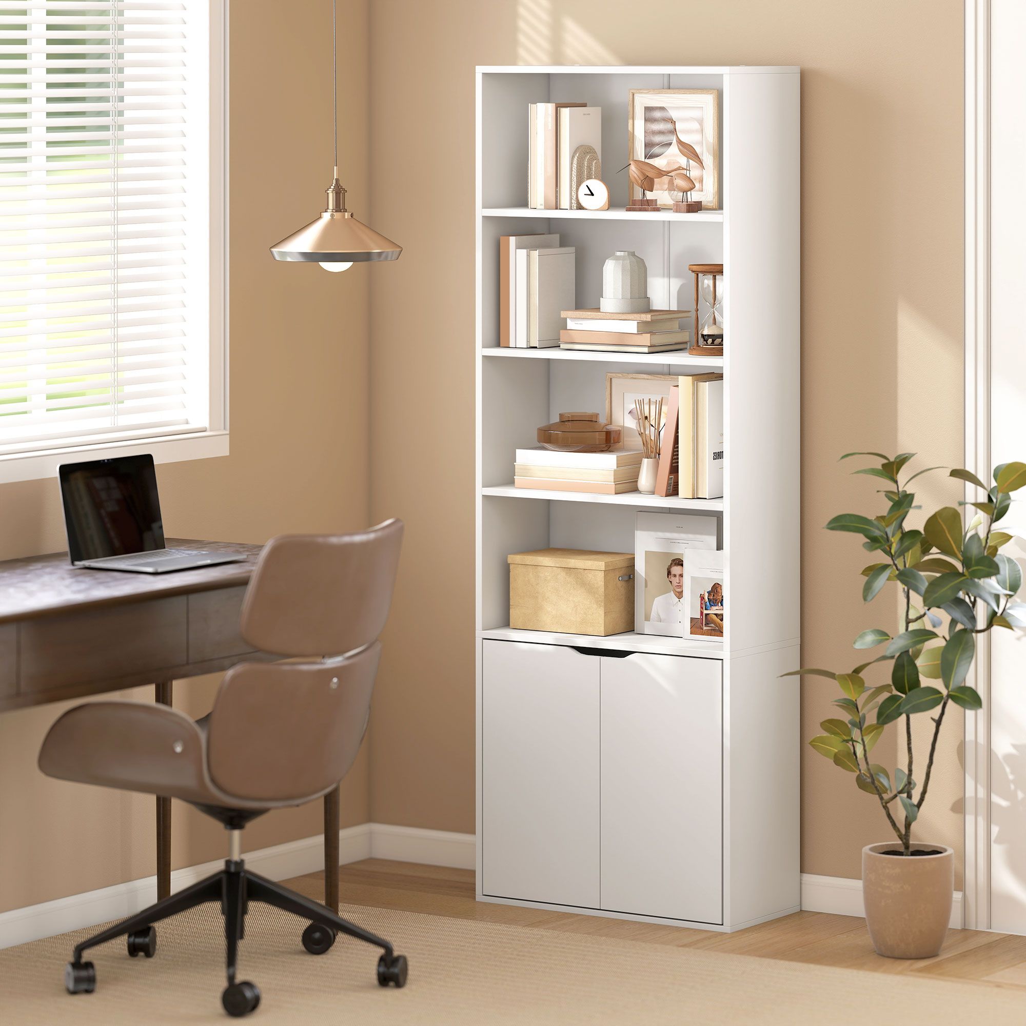 HOMCOM 2 Door 4 Shelves Tall Bookcase Modern Bookshelf Storage Display Unit in White
