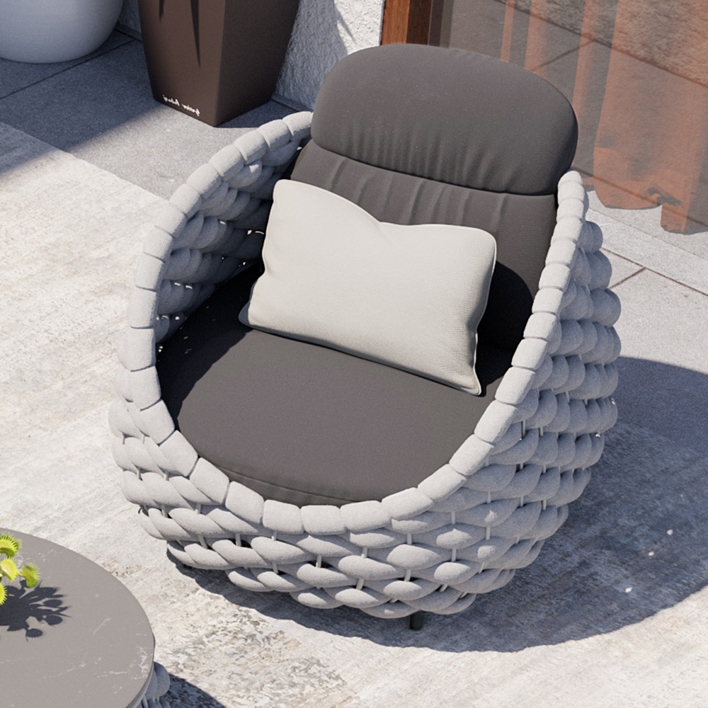 Cocaro Garden Aluminium & Rope Weave Swivel Lounge Chair in Grey