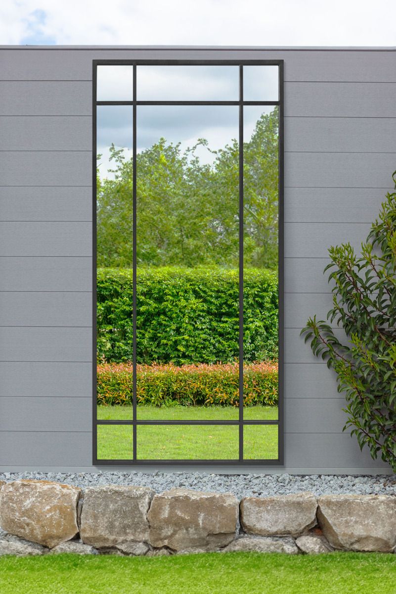 MirrorOutlet Black Contemporary Wall & Leaner Garden Mirror 71"x 33" 180x85cm