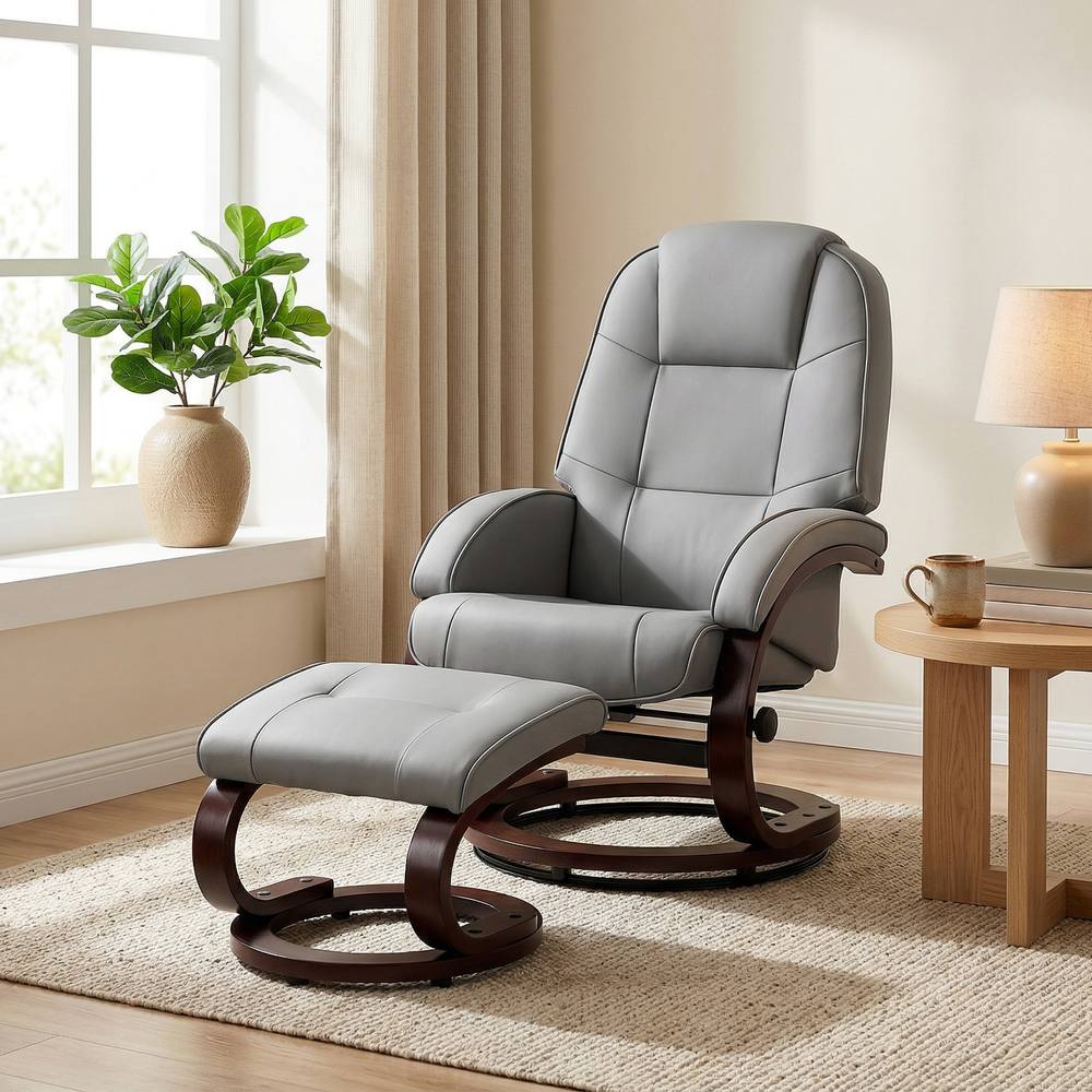 HOMCOM Recliner Chair with Footstool, Swivel Recliner Armchair, Grey