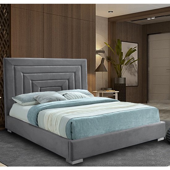 Leipzig Plush Velvet Upholstered Single Bed In Steel