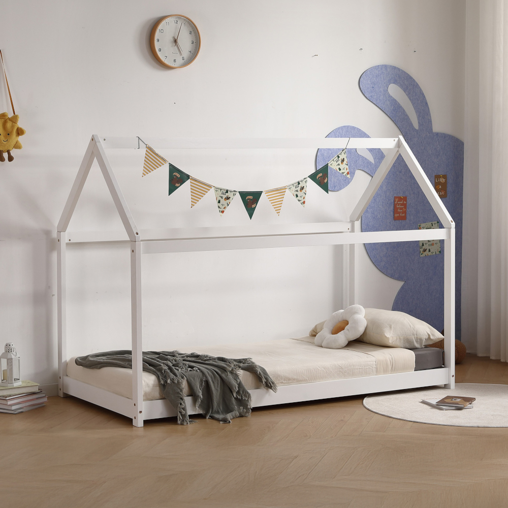 Ely - Single - Wooden House Bed - White - Wooden - 3ft - Happy Beds