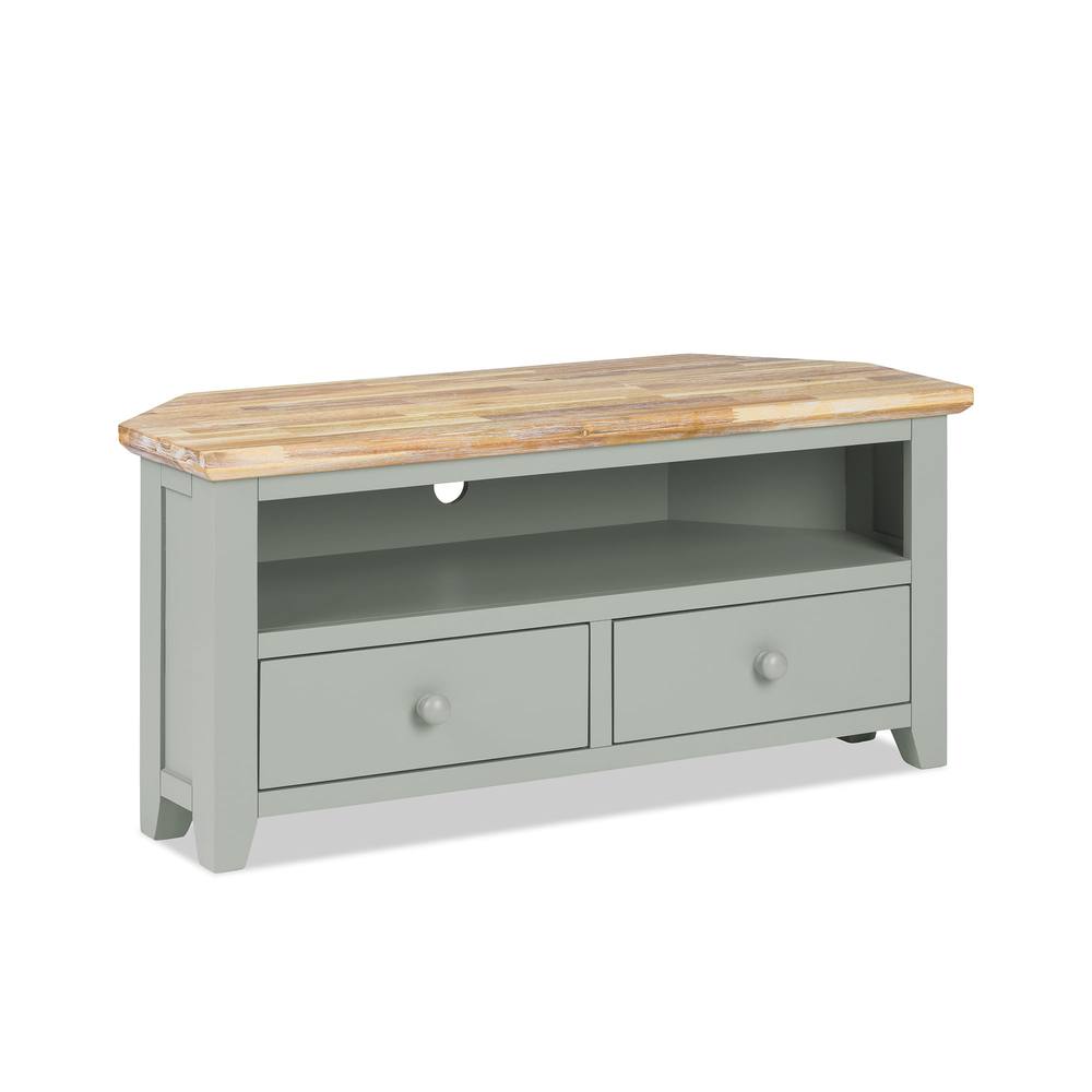 Statement Furniture Florence Corner TV Unit With 2 Drawers & Shelf in Light Green