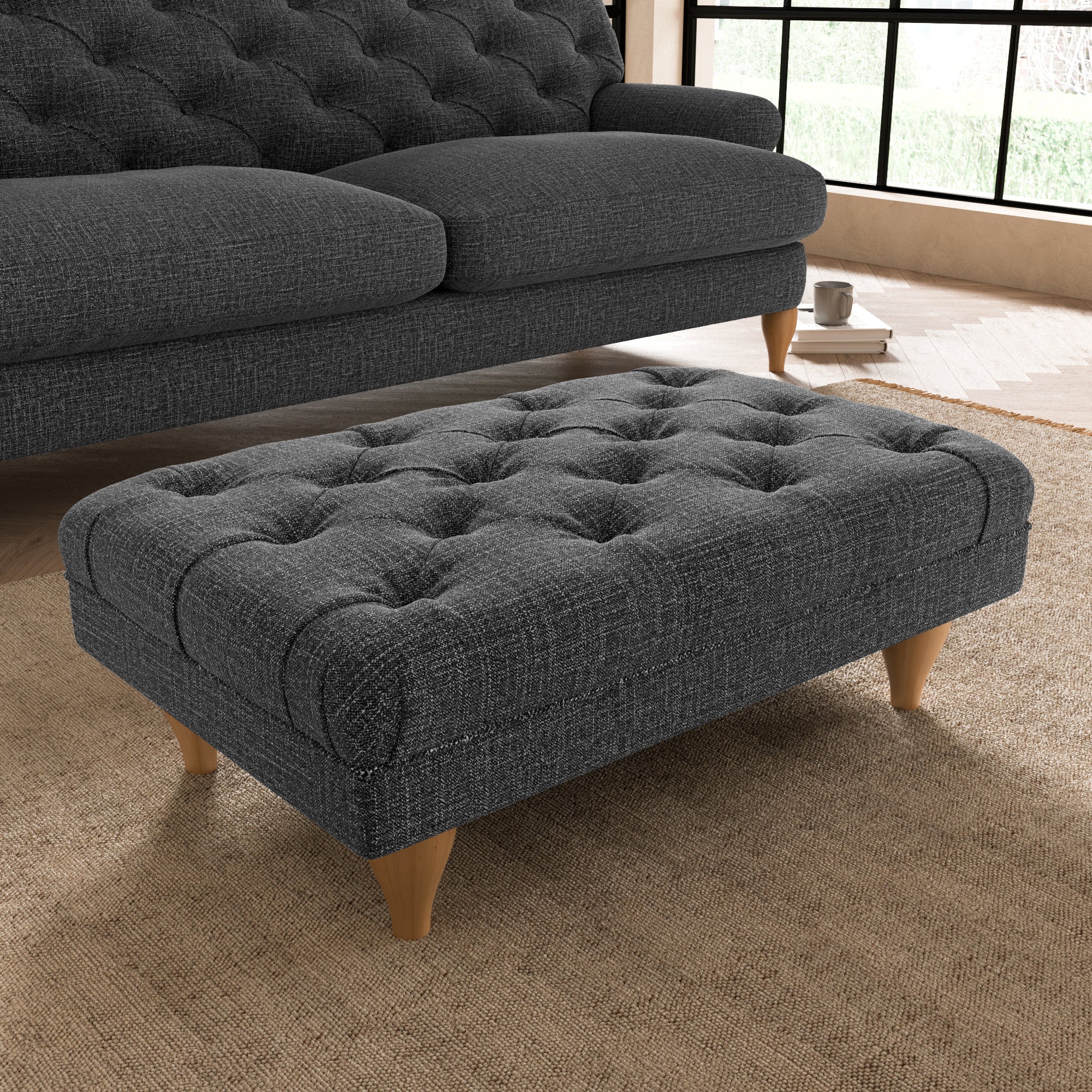 Warwick Slub Cotton Blend Footstool Slub Cotton Black