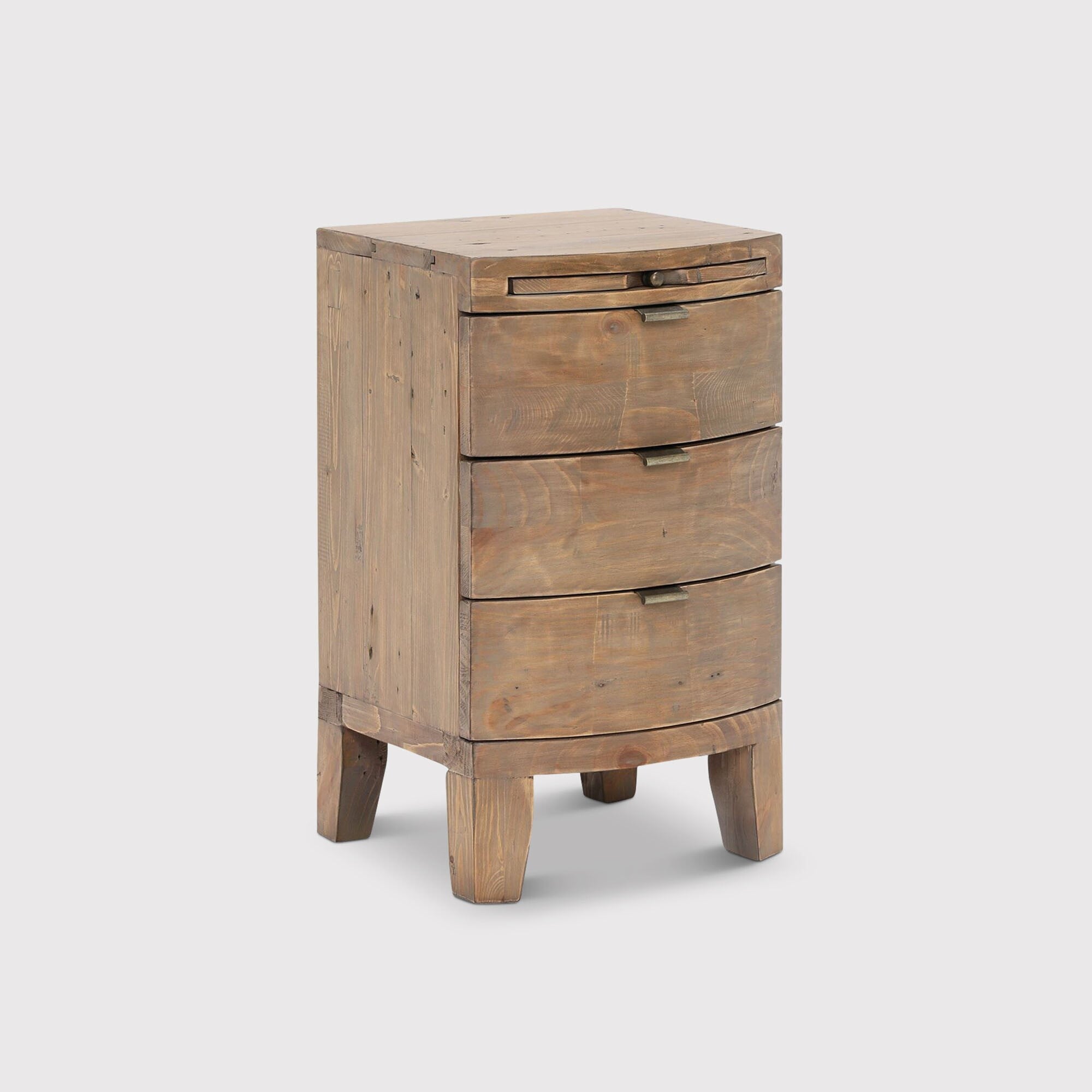 Rye 3 Drawer Bow Front Bedside Table, Neutral Wood | Barker & Stonehouse