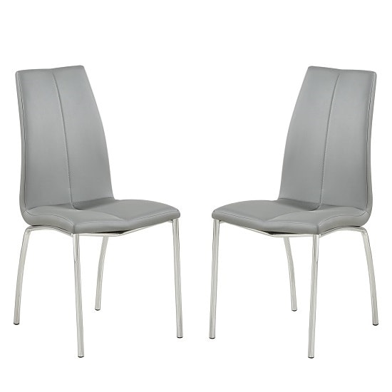 Opal Dining Chair In Grey Faux Leather In A Pair