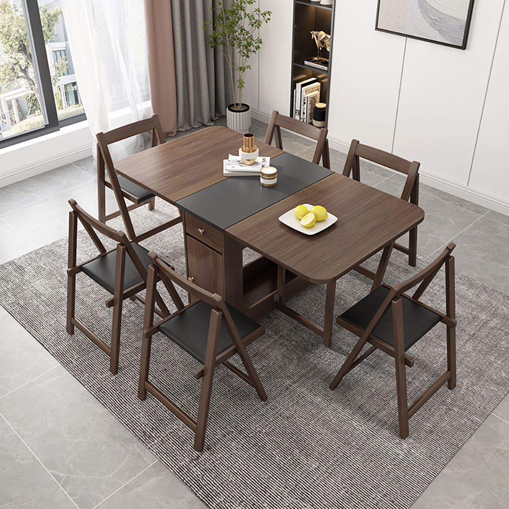 Ultic 5-Piece Modern 150 cm Rectangle Dining Table Set Ash Wood Foldable Walnut