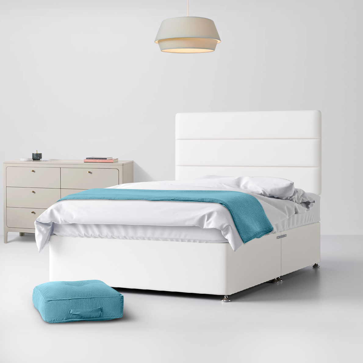 Cornell Lined White Fabric Ottoman Divan Bed - 4ft Small Double