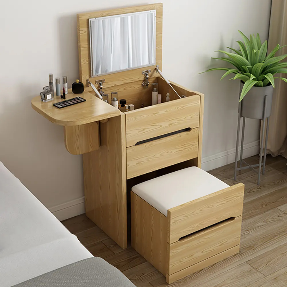 Nordic Flip Top Natural Dressing Table Mini with Stool & Mirror