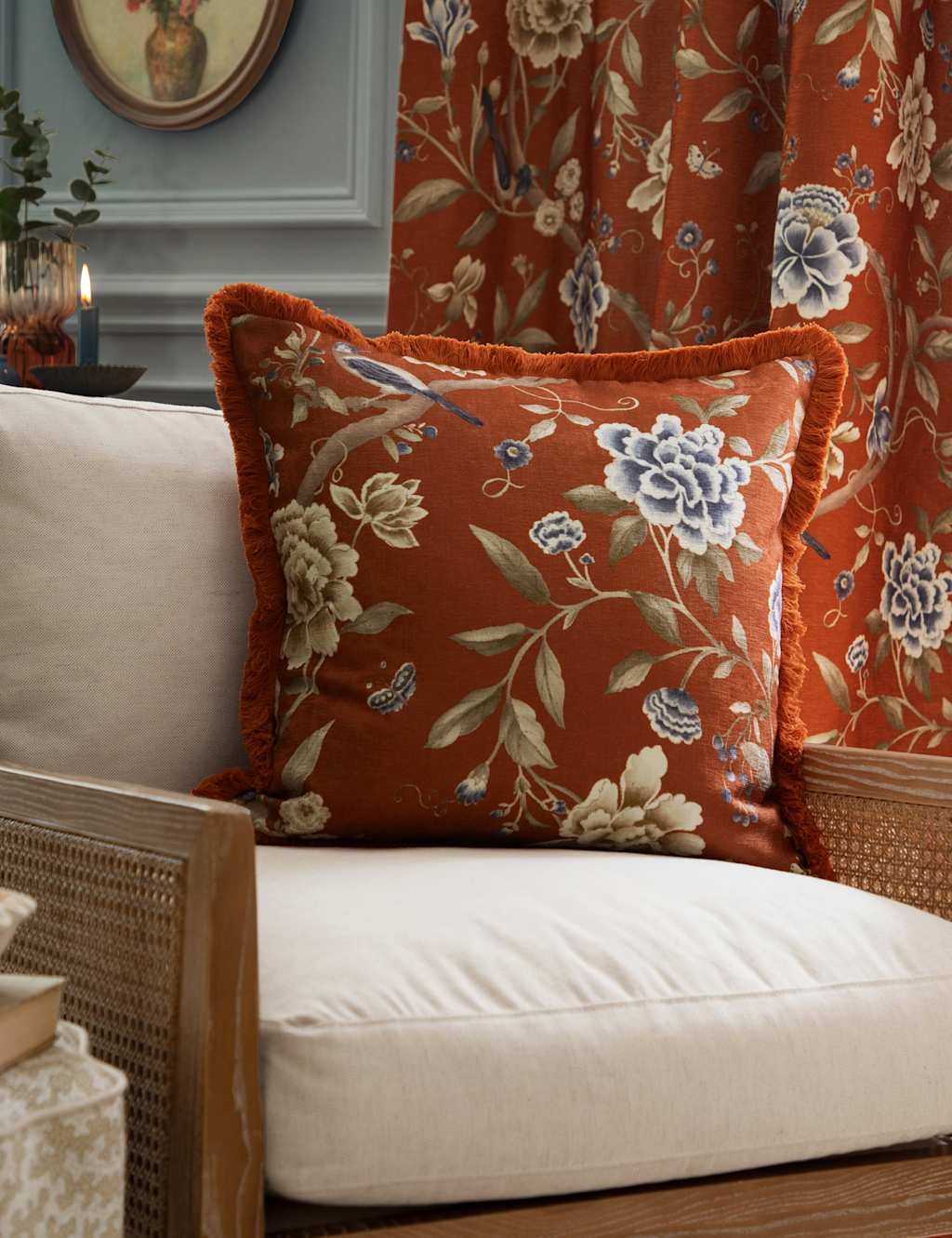 Sanderson Chenille Porcelain Garden Cushion Brown Mix
