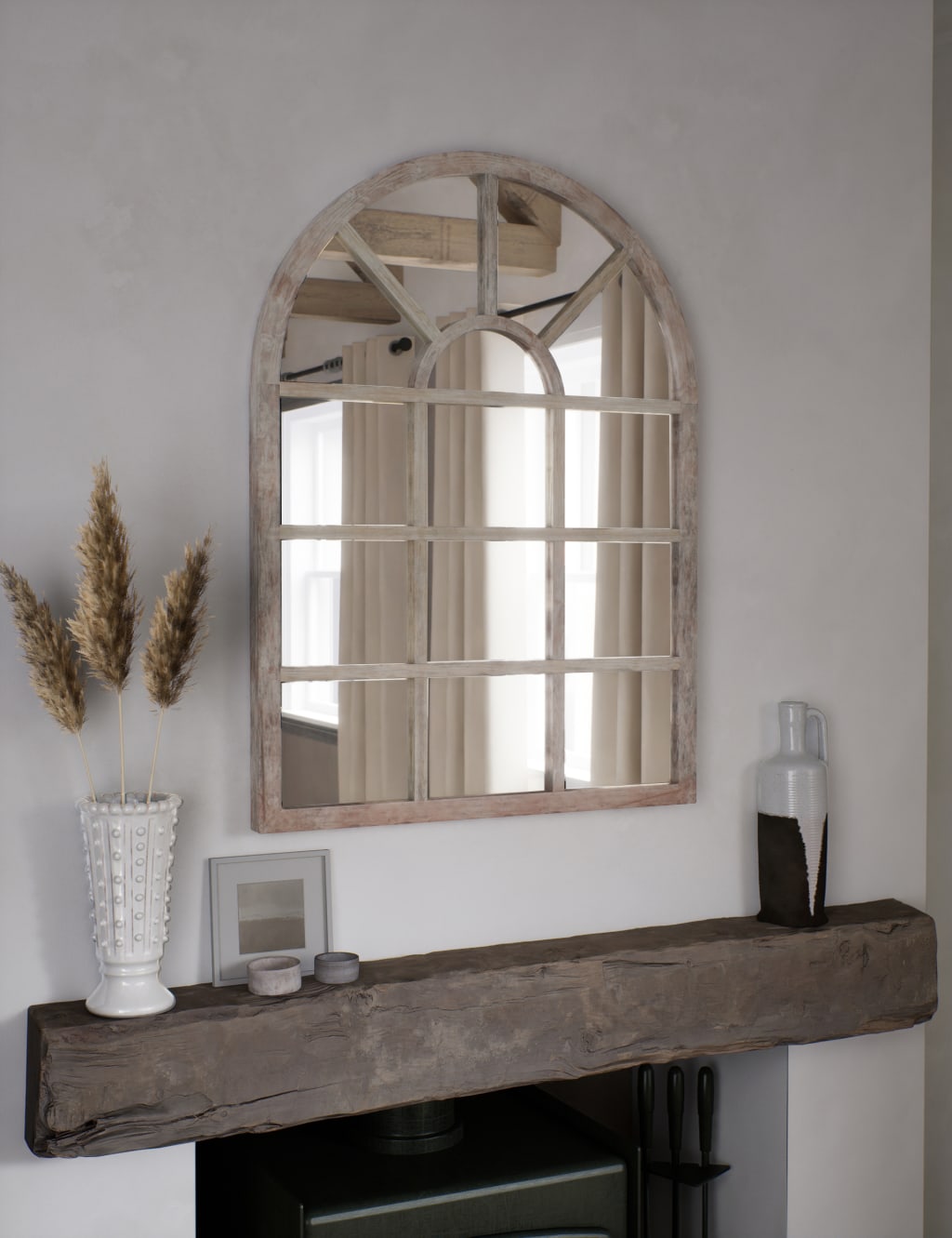 M&S Manhattan Wooden Arch Wall Mirror Soft White