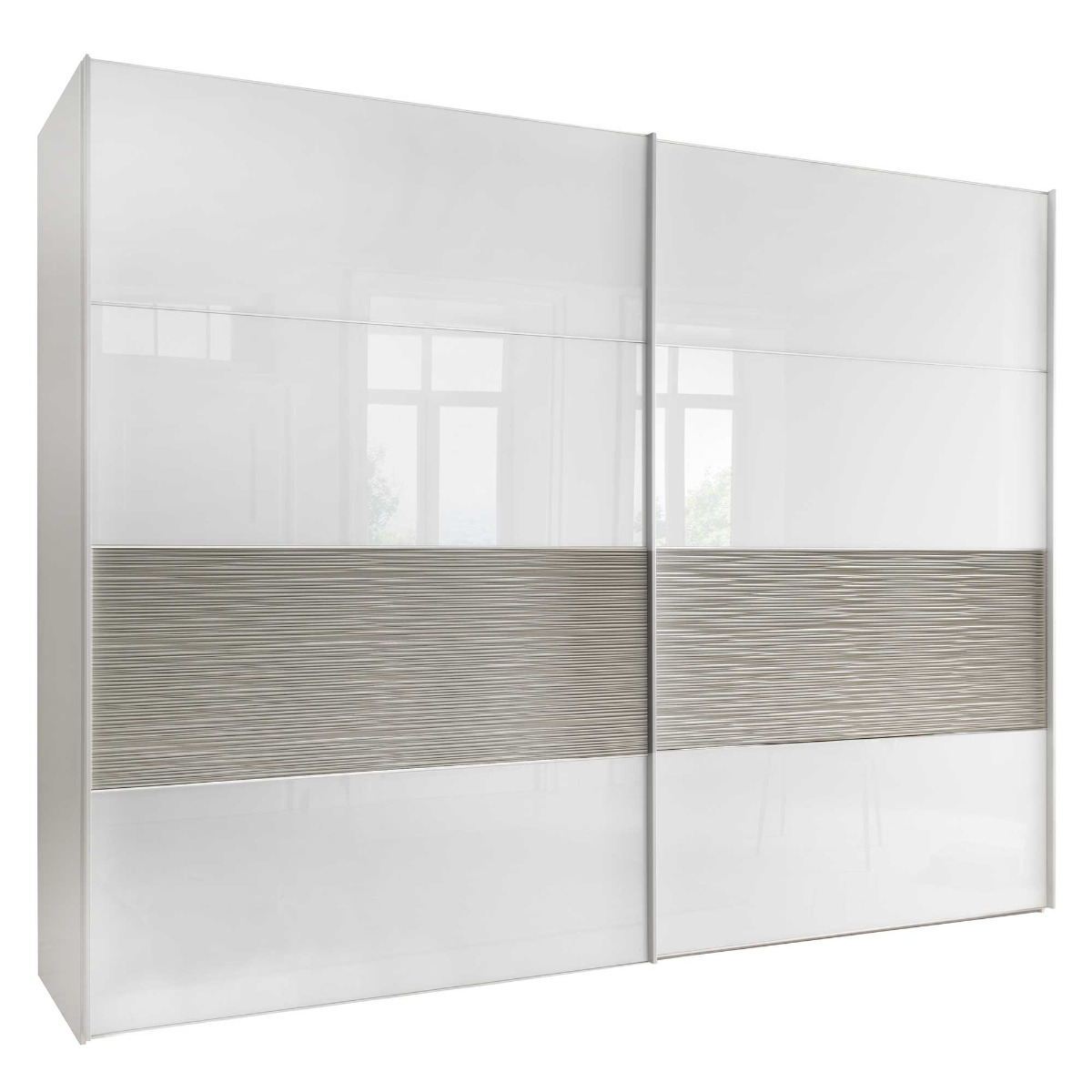 Riga 2 Door Sliding Wardrobe, White Glass and Structure Pebble