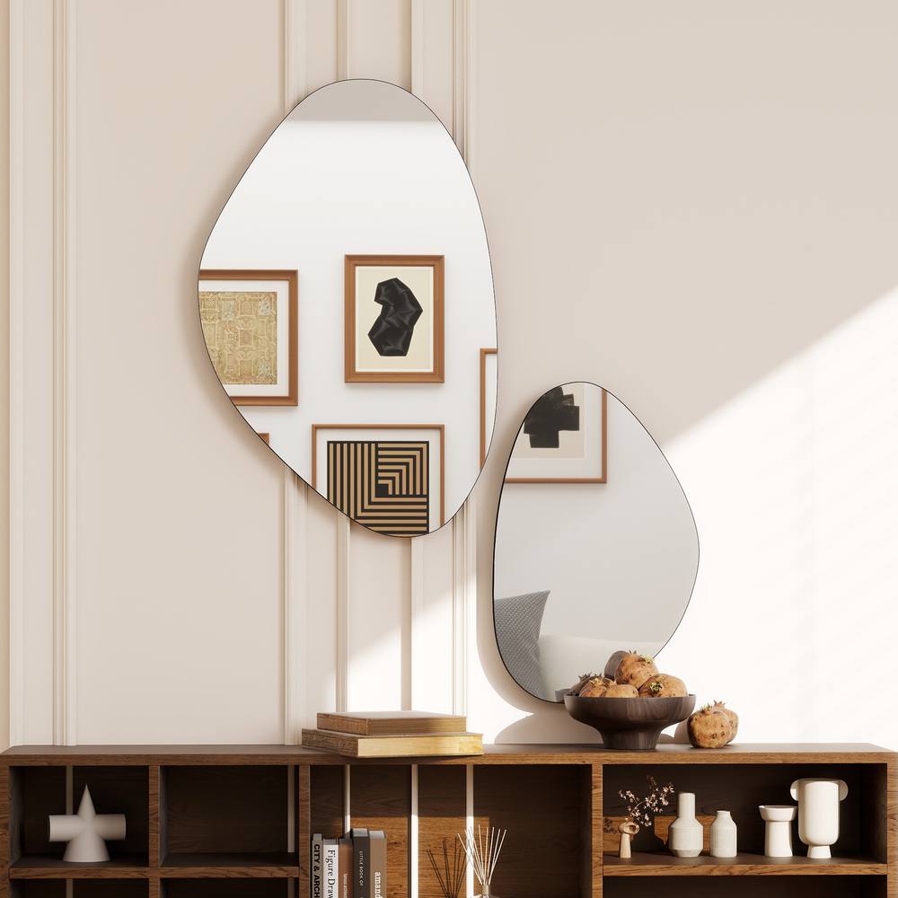 HOMCOM Pebble-Shaped Decorative Mirror, Set of 2 Wall Mirror in Black