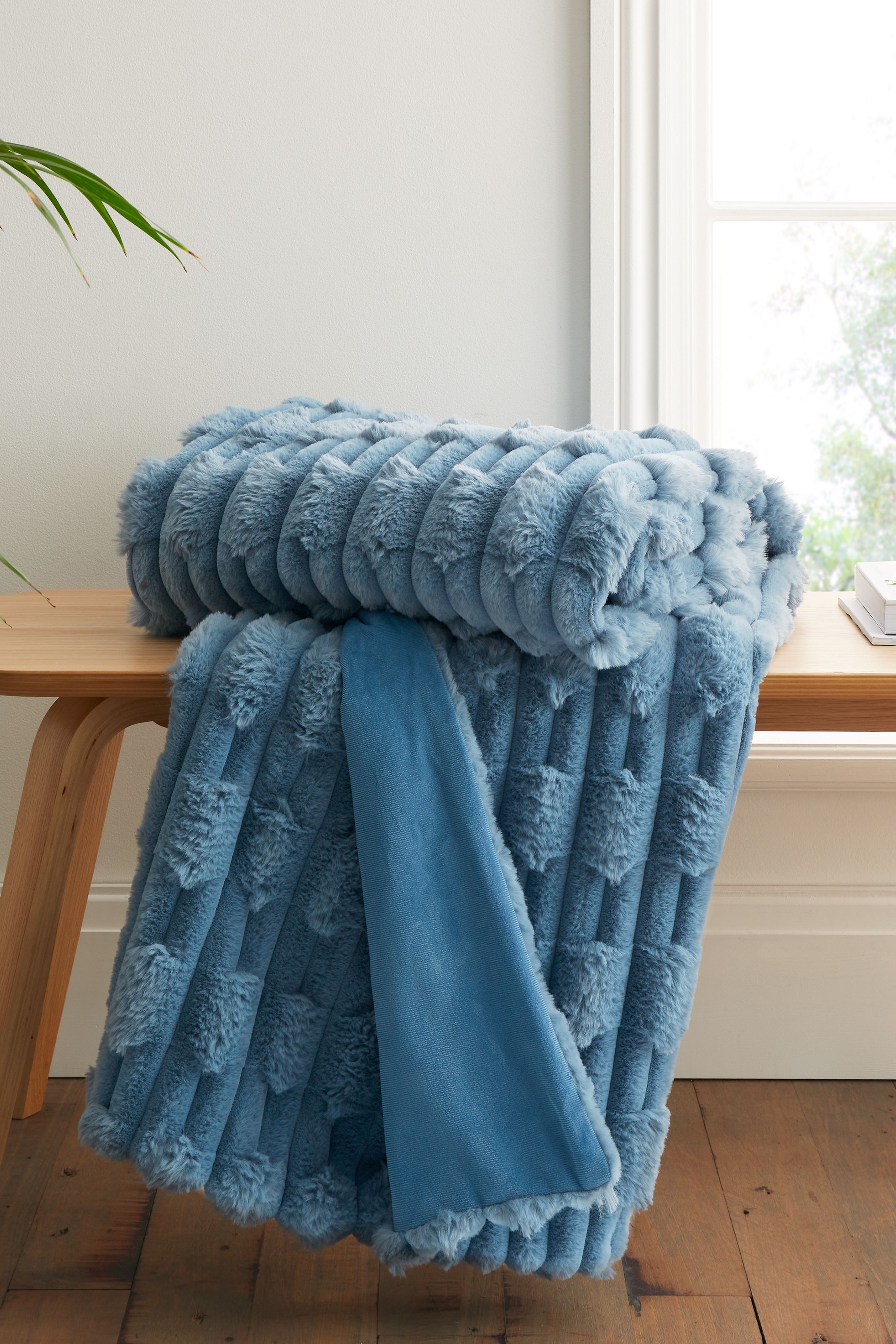 Bianca 'Carved Faux Fur' Blanket Throw in Blue
