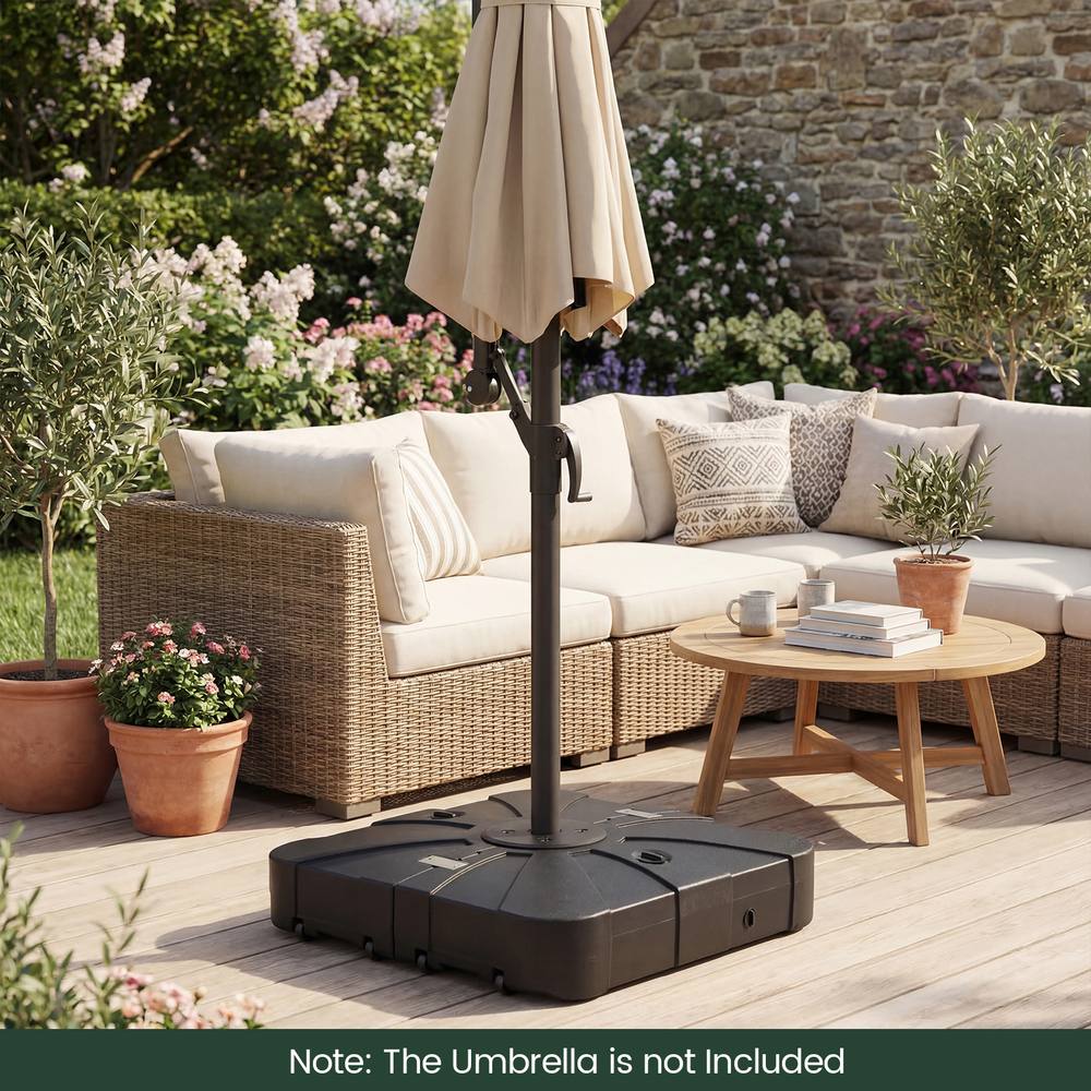 Costway 130kg Cantilever Patio Umbrella Base HDPE Offset Umbrella Stand in Black