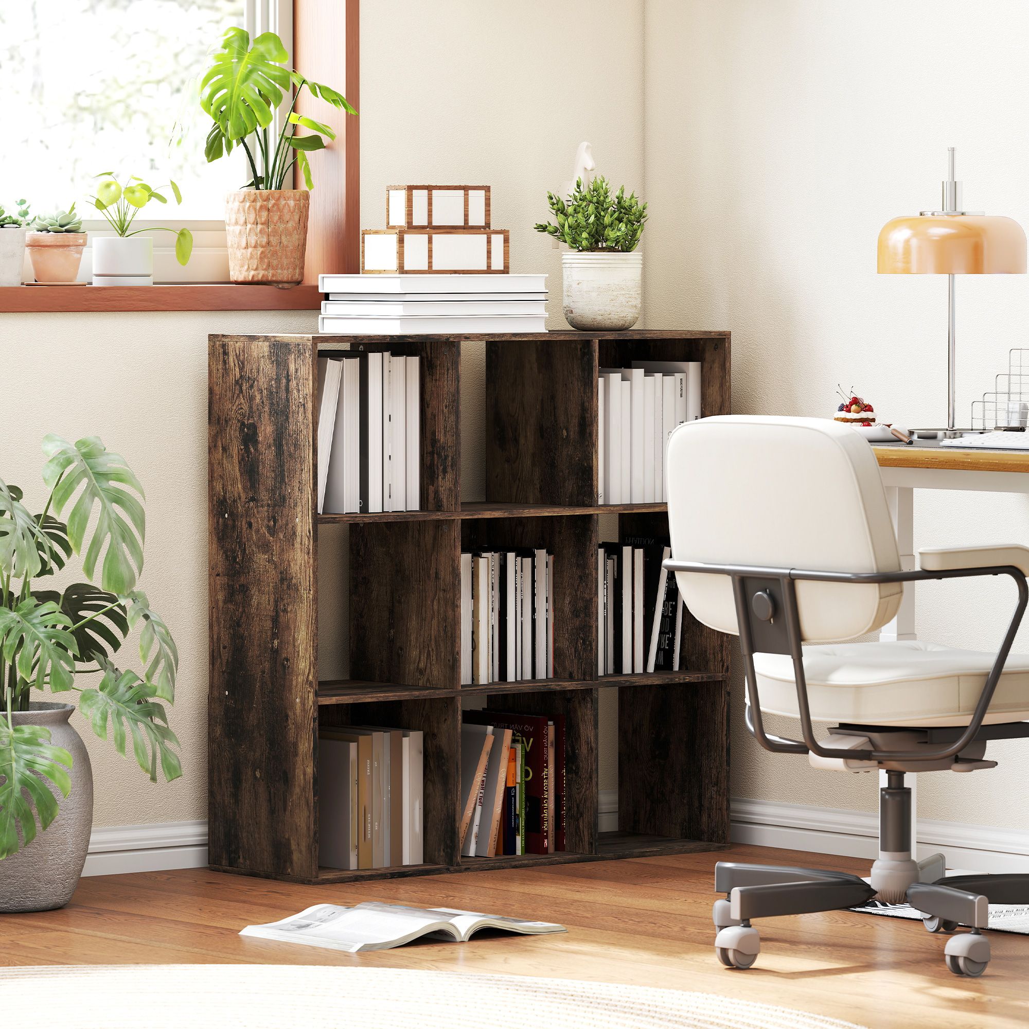 HOMCOM 9 Cube Storage Unit Cabinet Bookcase Display Shelves in Brown