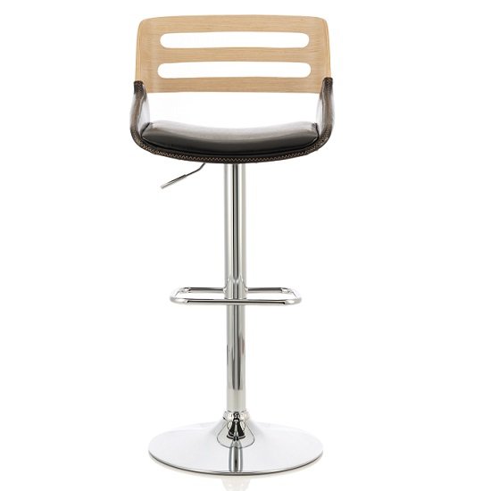 Emeline Bar Stool In Oak And Black PU With Chrome Base
