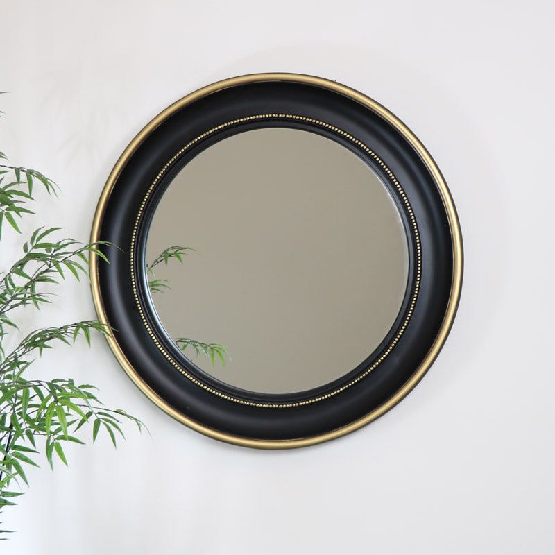 Melody Maison Round Black & Gold Wall Mirror 90cm X 90cm