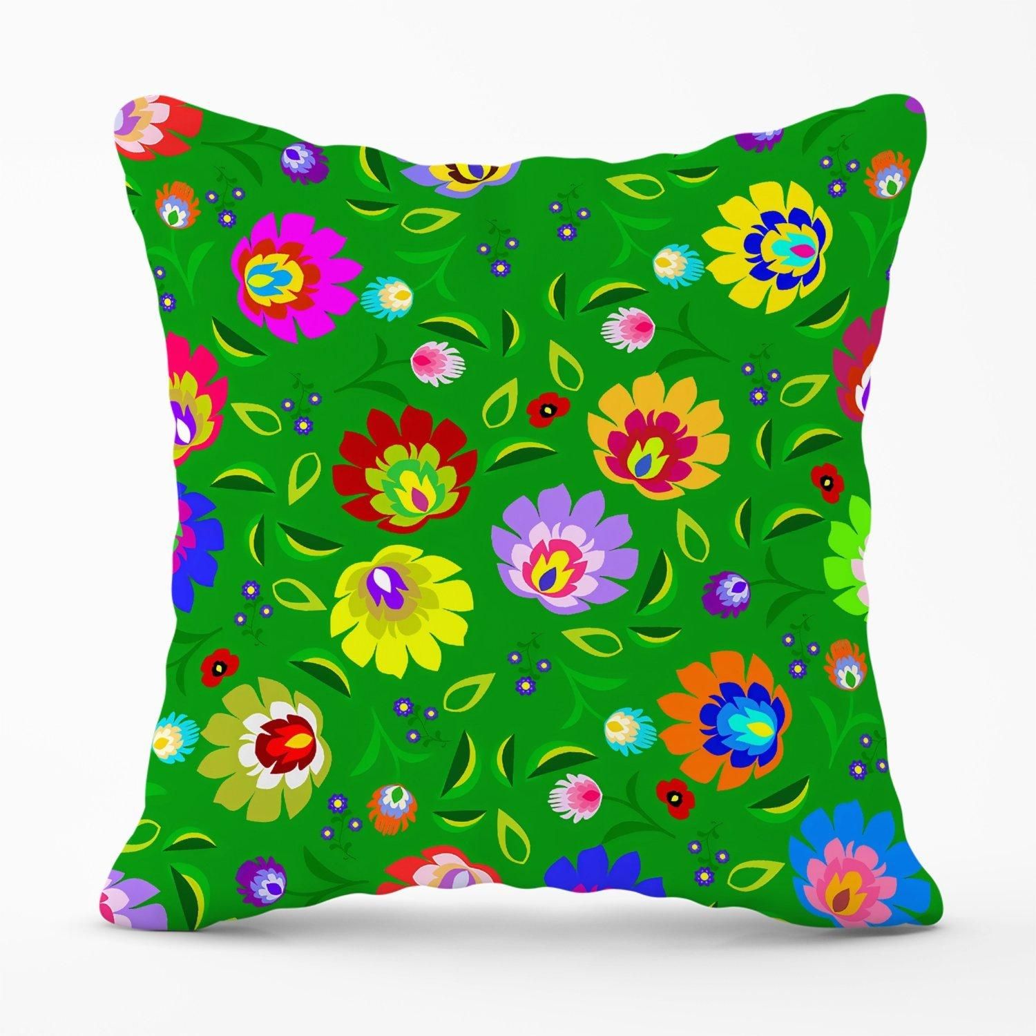 Warren Reed - Designer Polish Folk Floral Outdoor Cushion in Green
