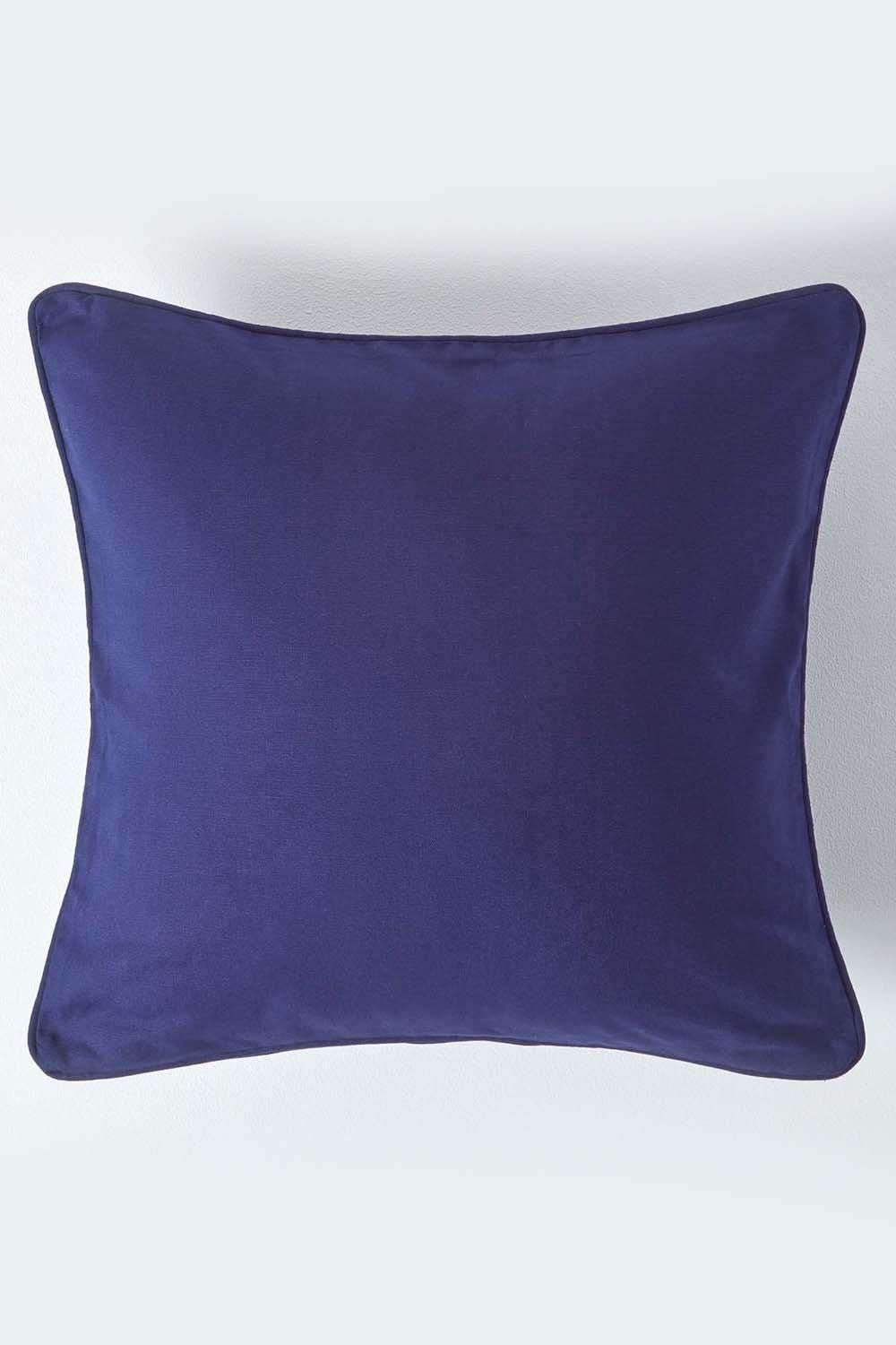 Homescapes Cotton Plain Cushion Cover in Navy