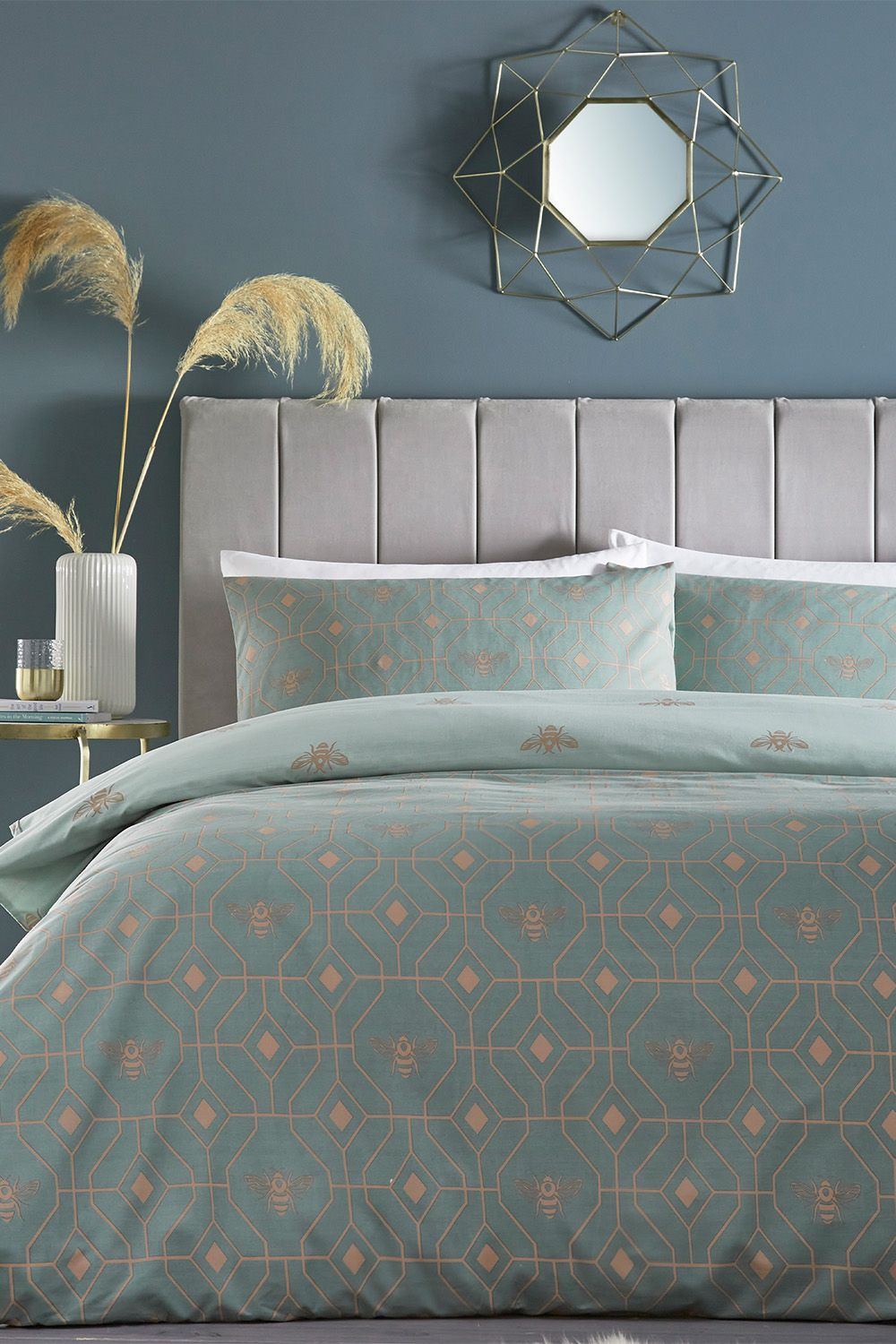 Furn Bee Deco Geometric Reversible Duvet Cover Set in Light Green