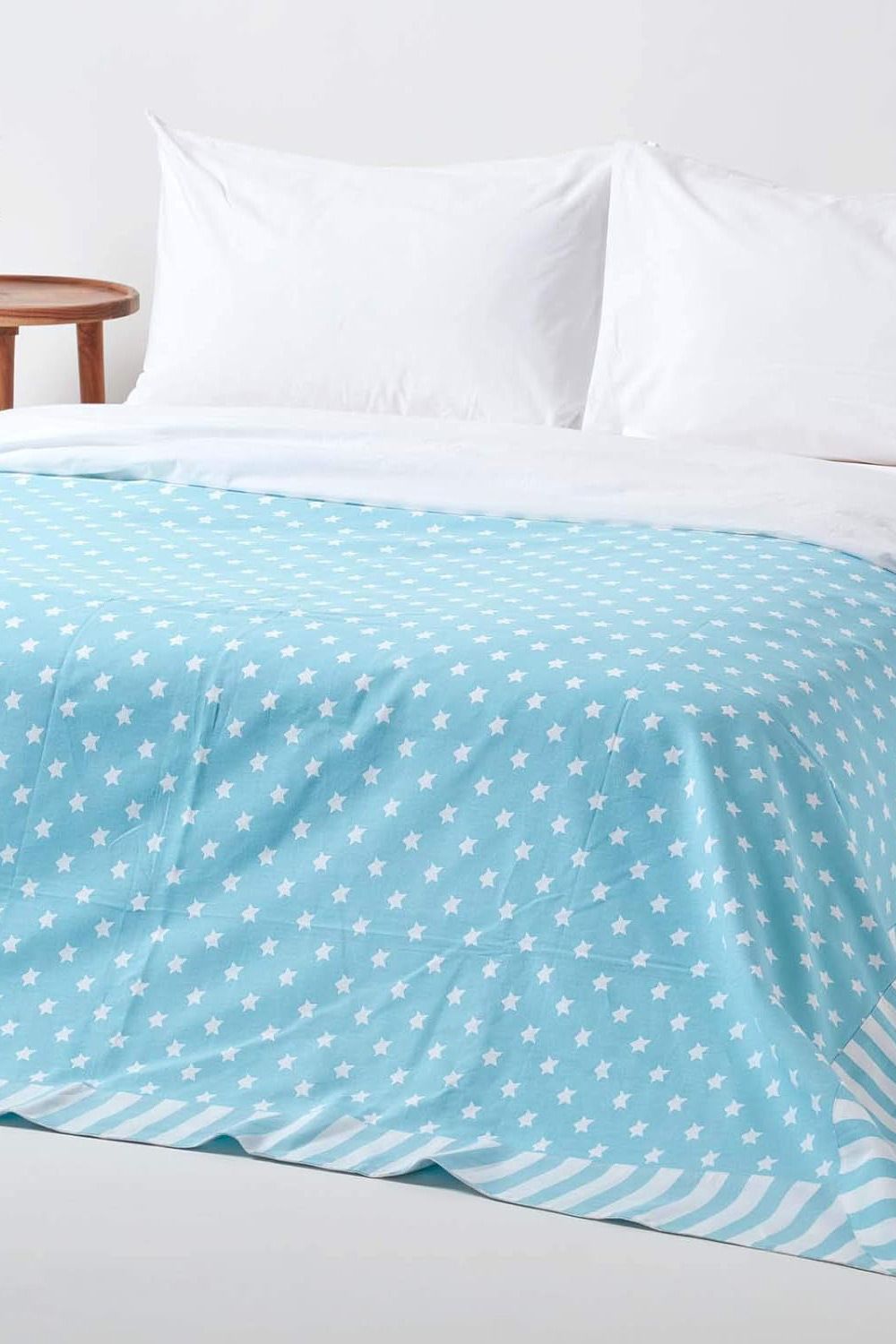 Homescapes Cotton Stars & Stripes Decorative Sofa Throw in Blue