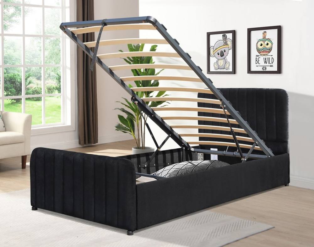 Comfy Living Ltd Brushed Velvet Fabric Gaslift Ottoman in Black