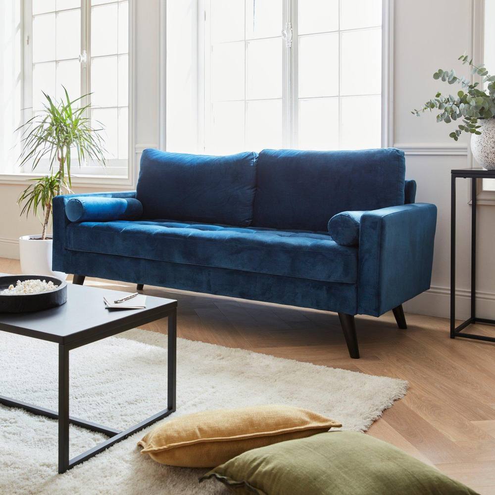 sweeek 3-seater Fabric Sofa With Vintage Style in Blue