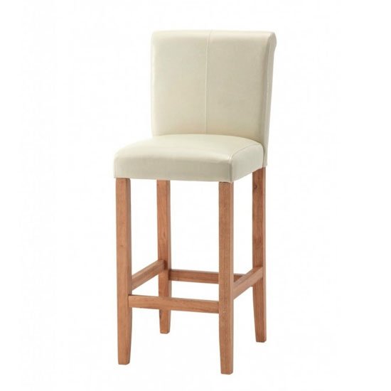 Wilton Leather Bar Stool In Ivory With Oak Leg