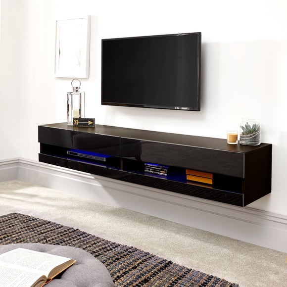 Return - Galicia LED Wide Floating Wall TV Unit for TVs up to 67", Black