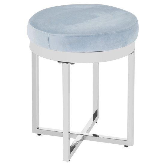 Alluras Grey Velvet Stool In Silver Frame