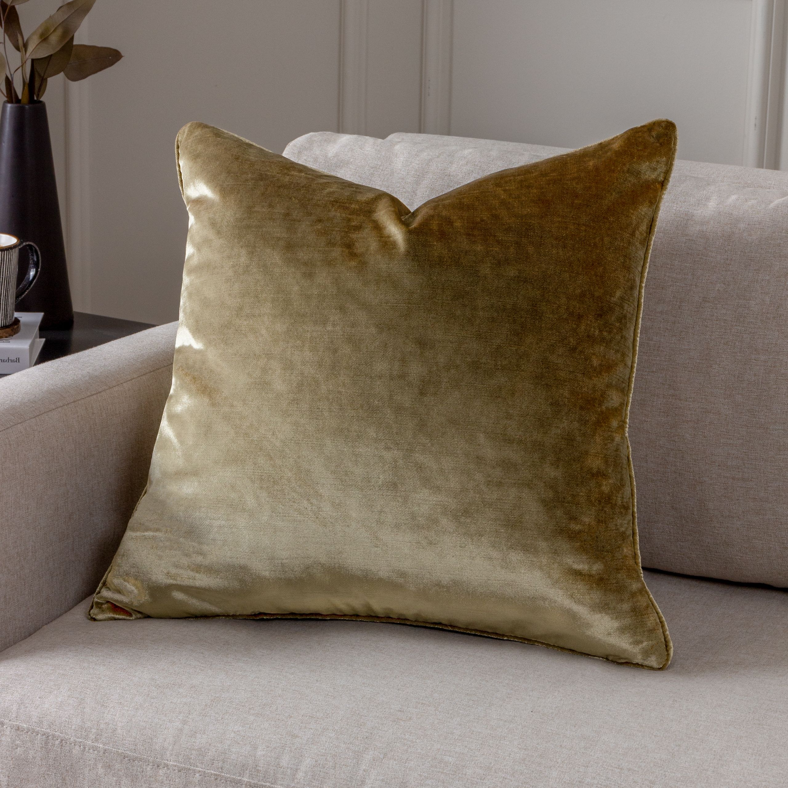 Paoletti Luxe Velvet Piped Cushion in Gold
