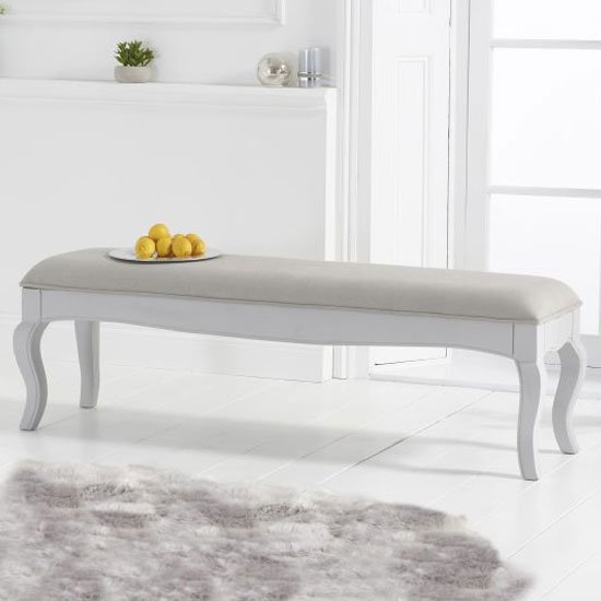 Sienna Grey Large Dining Bench With Grey Fabric Seat