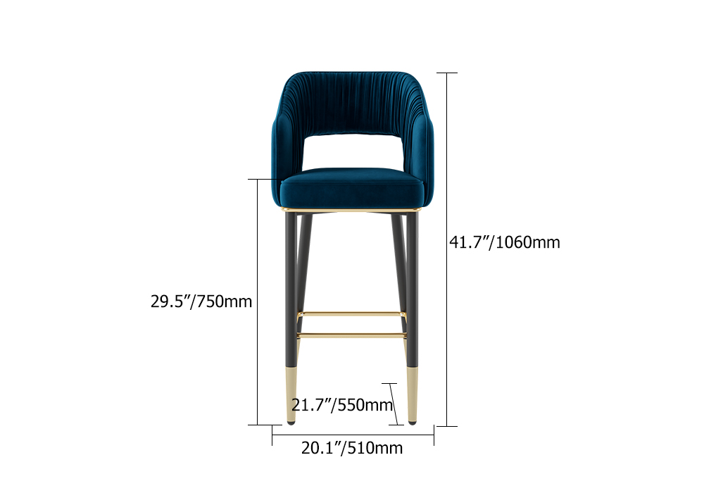 Modern Gray Velvet Upholstered Bar Stool with Low Back & Footrest 6-Pieces