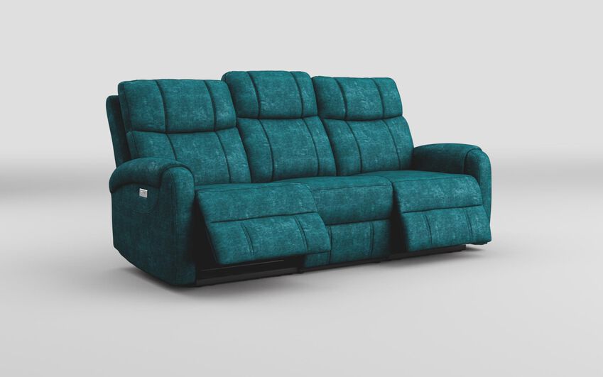 Blue Fabric Calisese 3 Seater Power Recliner Sofa