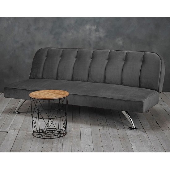 Wingert Velvet Sofa Bed In Grey With Silver Finished Legs