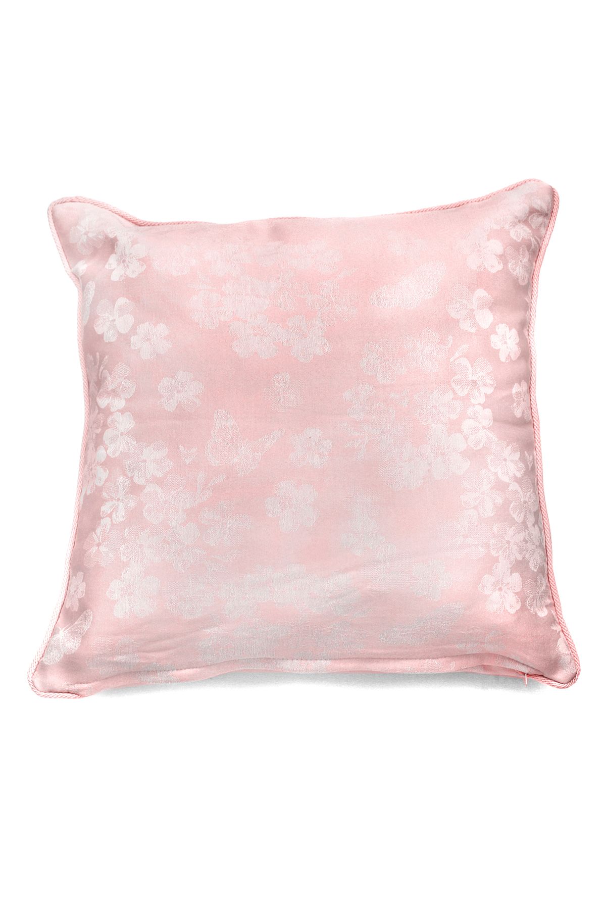 Dreams & Drapes 'Blossom' Premium Woven Jacquard Floral Filled Square Cushion in Light Pink