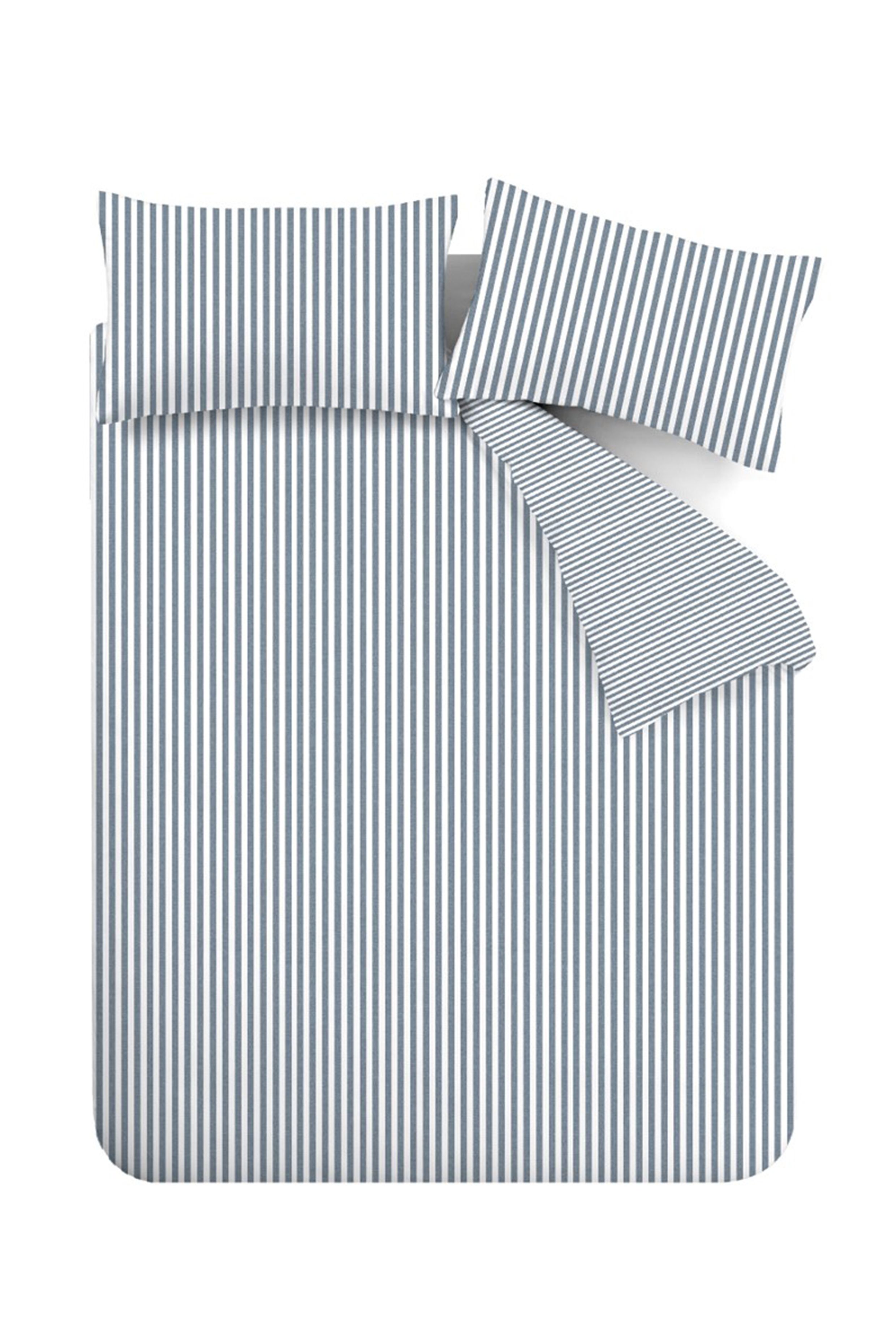 Catherine Lansfield Brushed Stripe 100% Cotton Duvet Cover Set in Blue 5