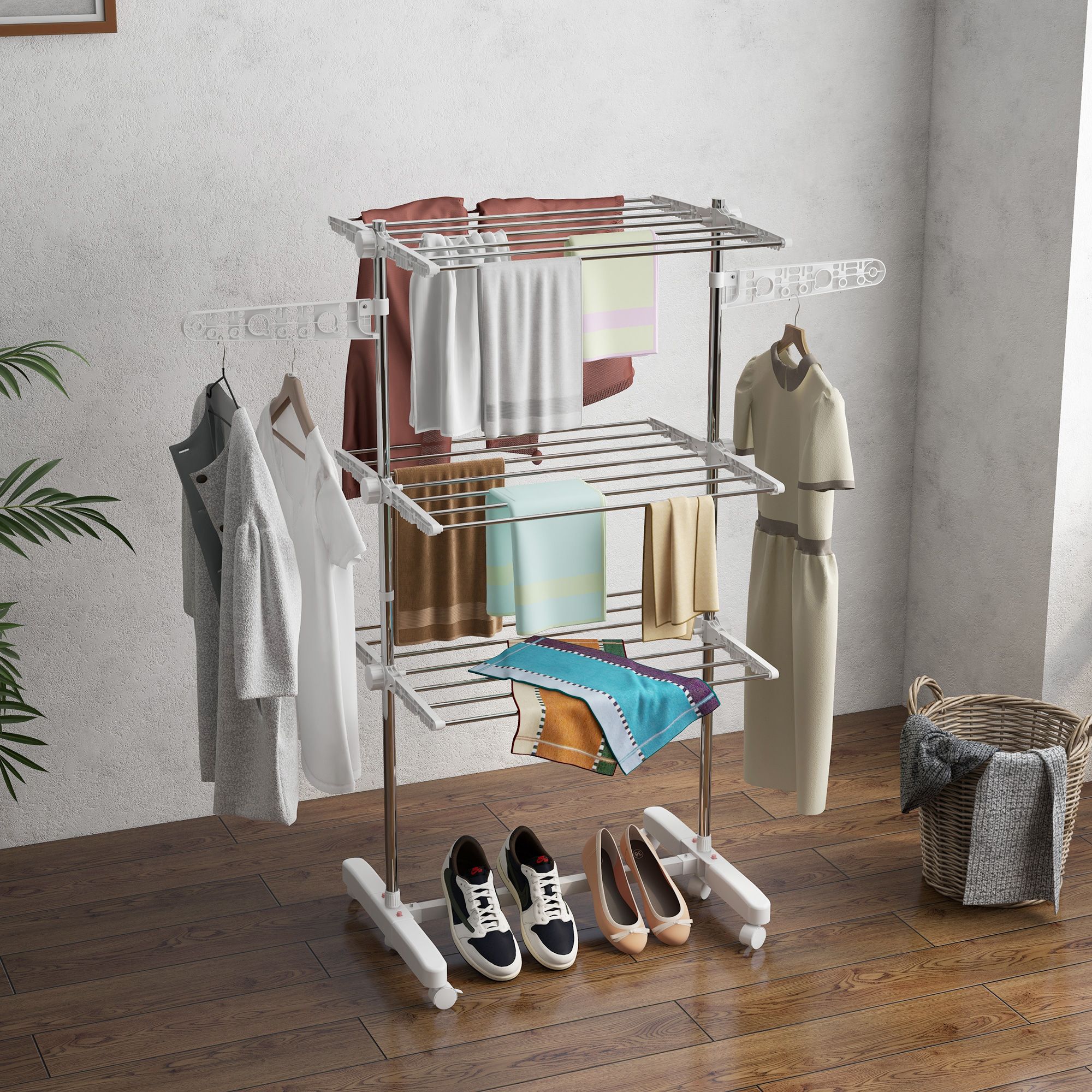 HOMCOM Large Clothes Airer Stainless Steel Clothes Drying Rack White