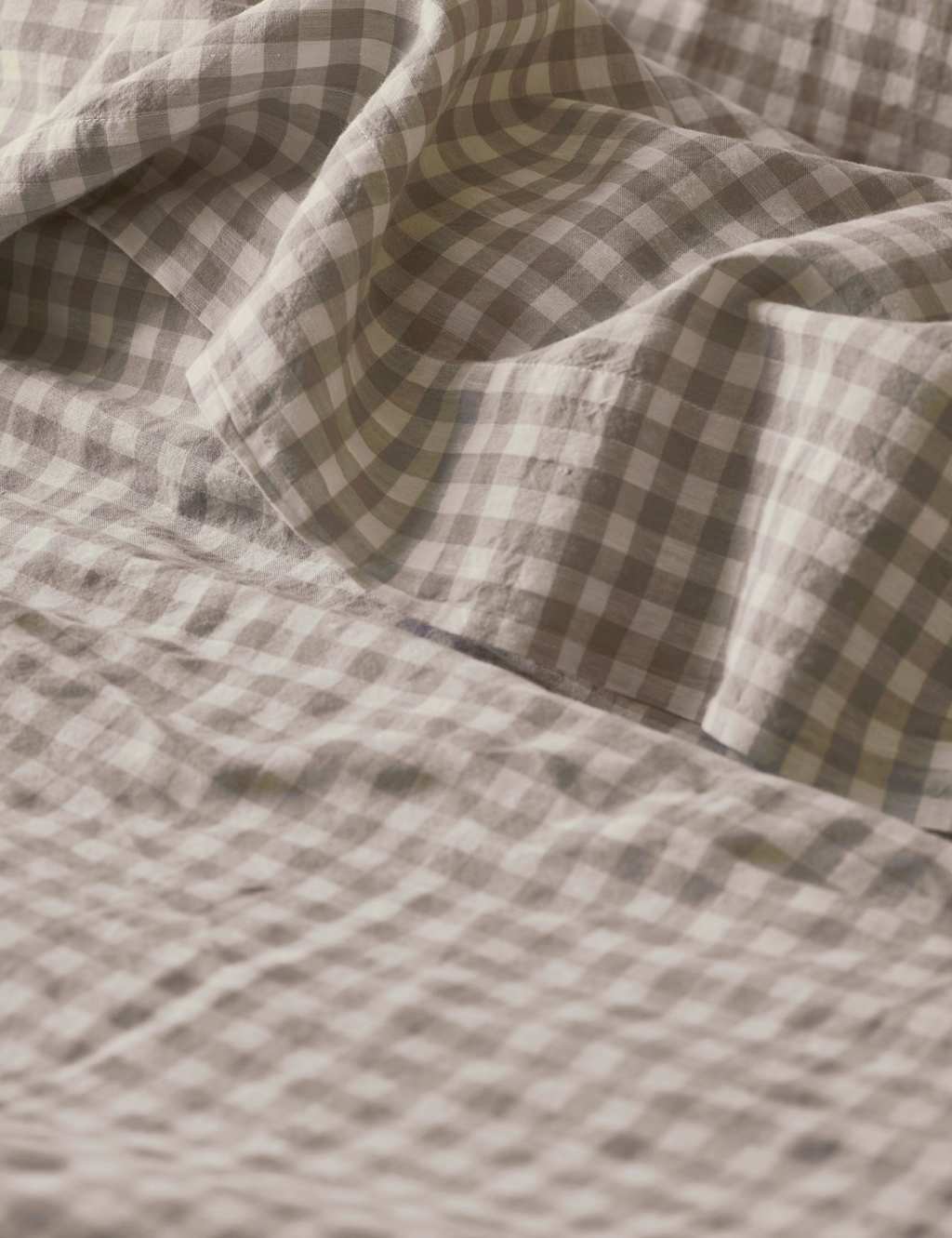 Piglet In Bed Pure Linen Gingham Flat Sheet Oatmeal Mix